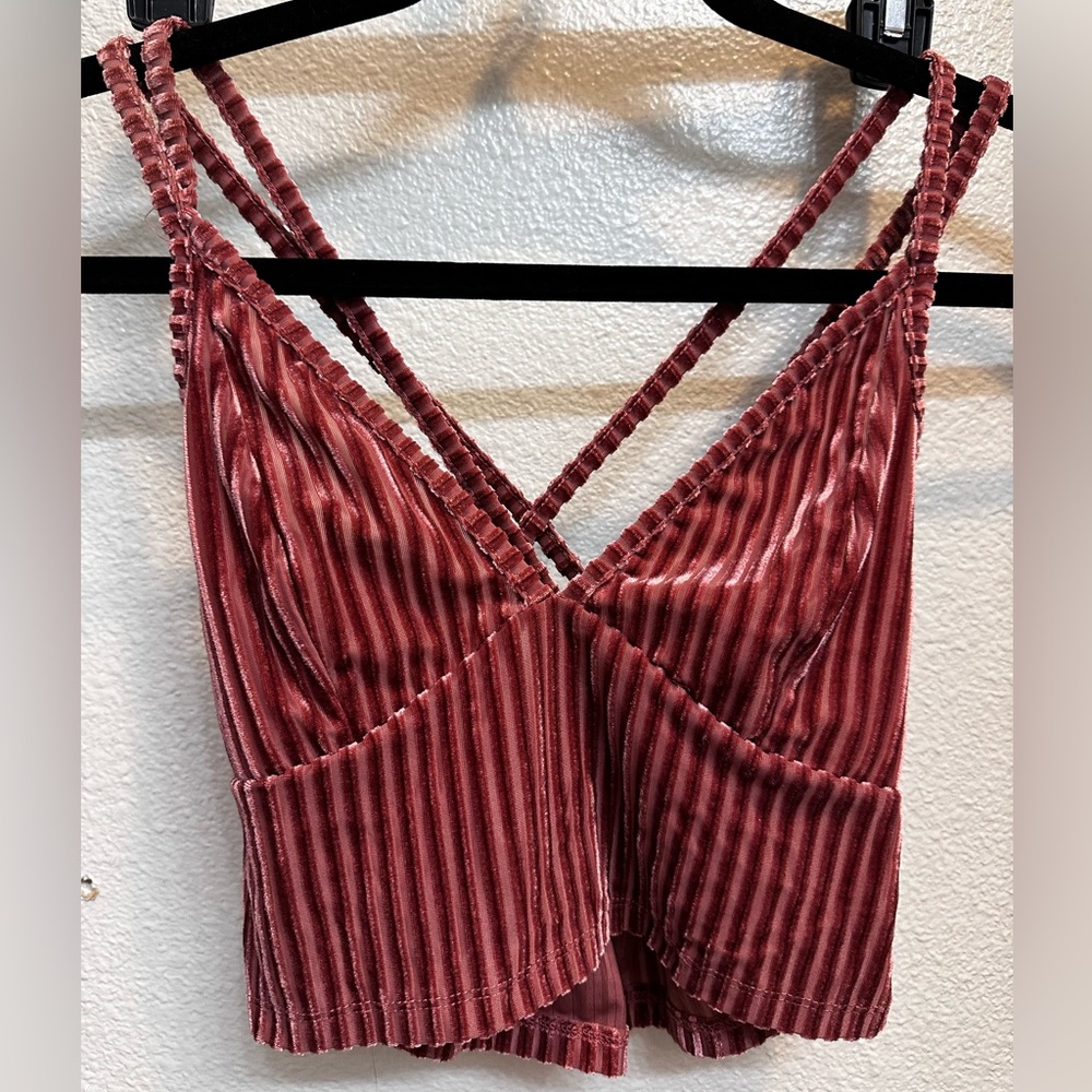SHEIN Criss-Cross Ribbed Velvet Cropped Tank